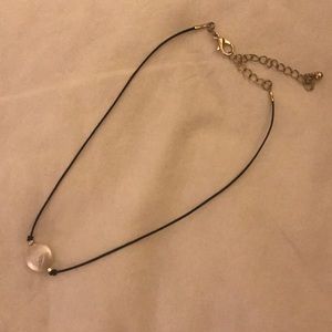 Single Pearl and Leather Choker Necklace